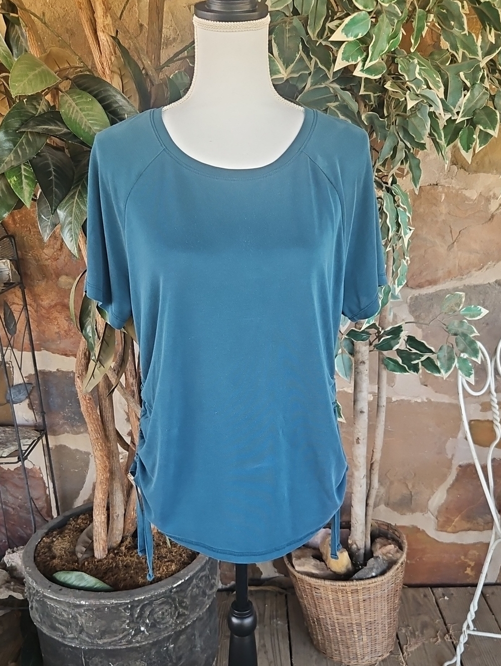 Women’s Teal Short Sleeve Top with Side Ties